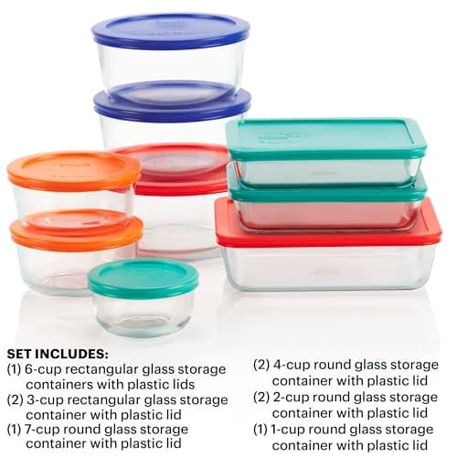 Pyrex Simply Store 9-Pack Mixed Glass Food Storage Set with Lids | 30 Cups Total Capacity thumbnail 3
