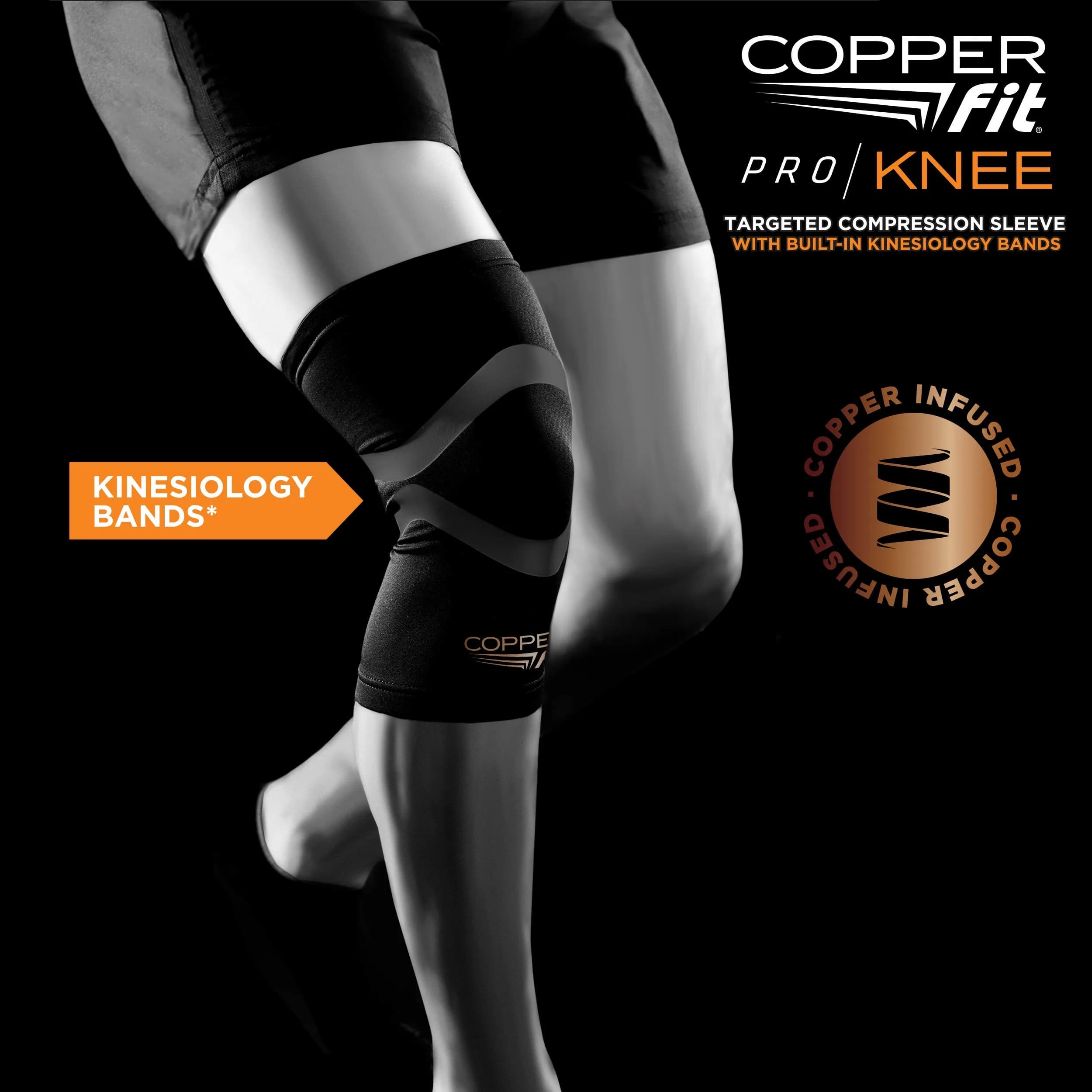 Copper Fit Pro Series Compression Knee Sleeve X-Large Black | Embedded Kinesiology Tape for Targeted Support - view 5