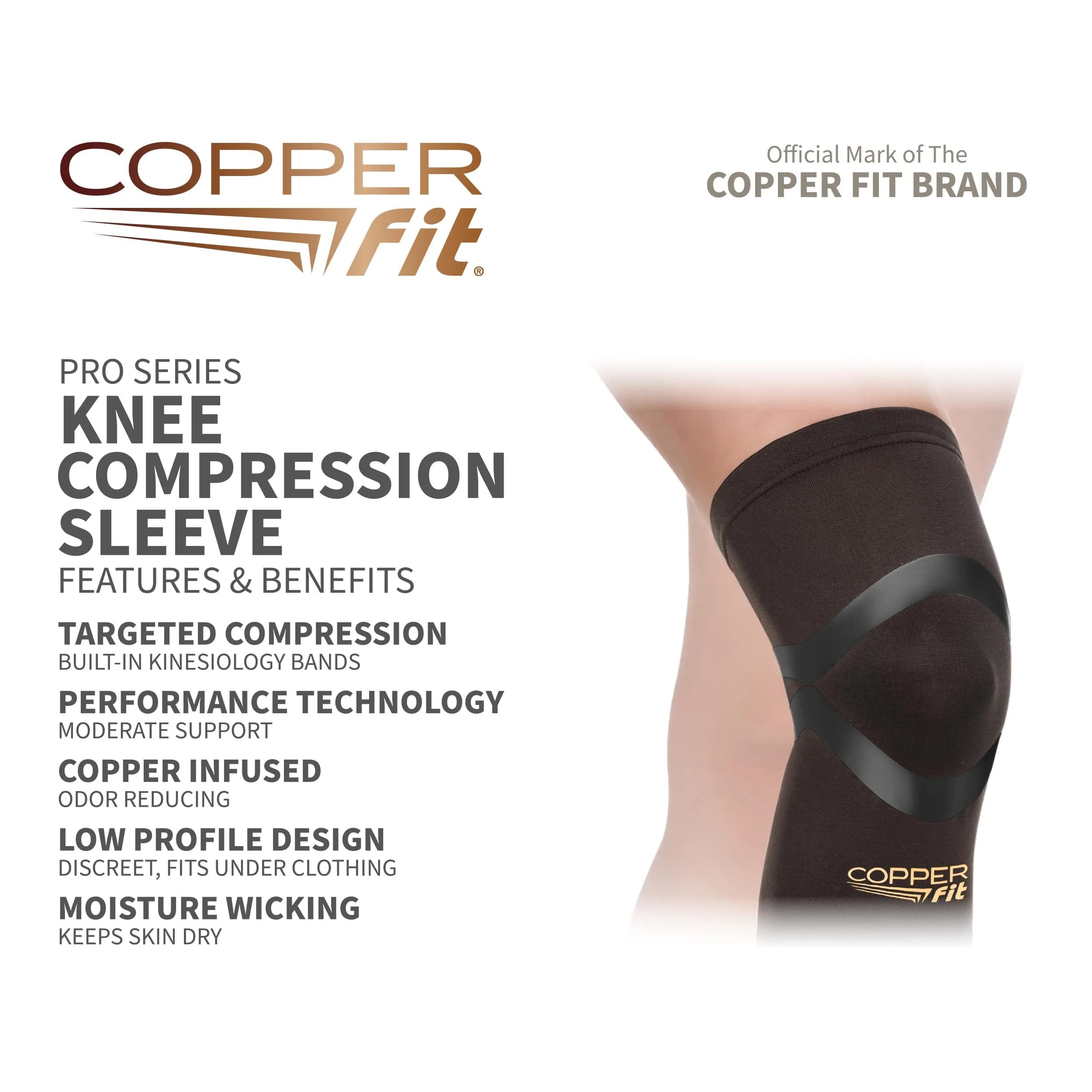 Copper Fit Pro Series Compression Knee Sleeve X-Large Black | Embedded Kinesiology Tape for Targeted Support - view 2