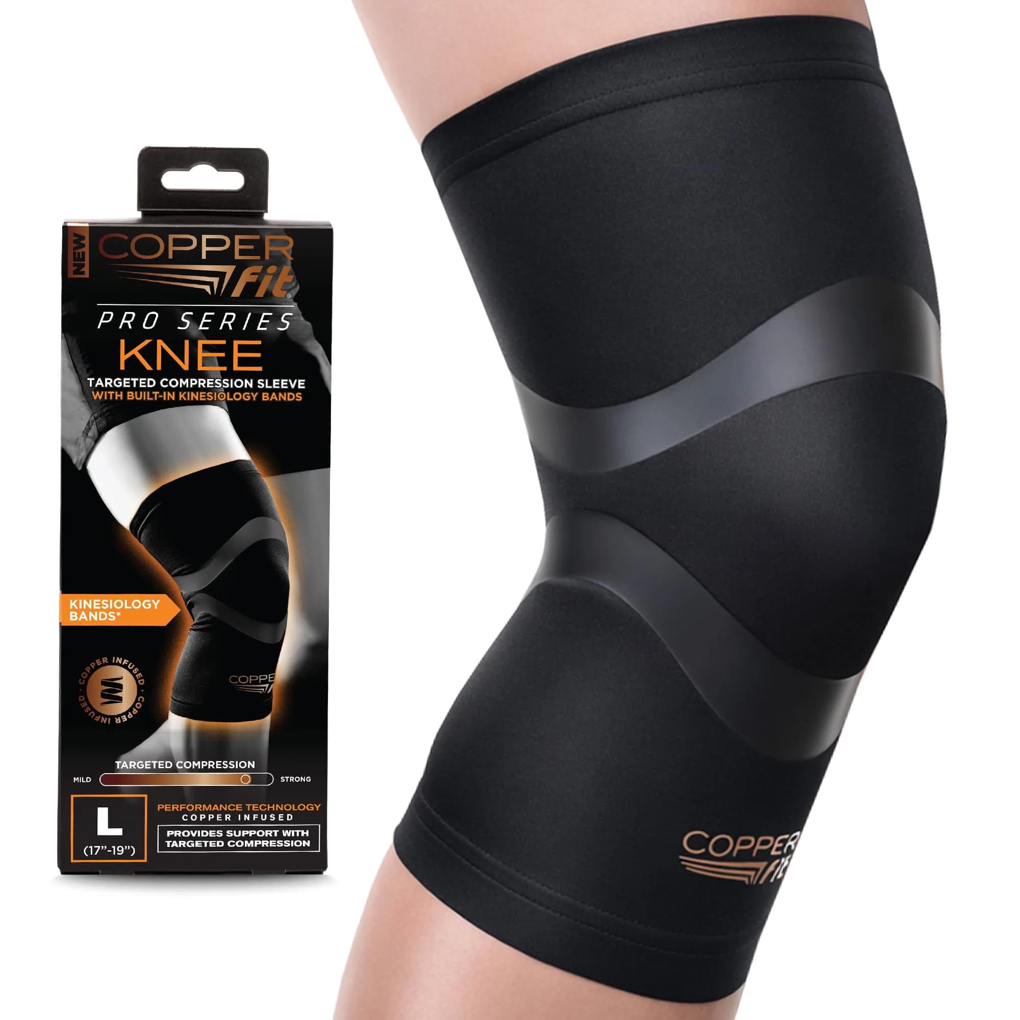 Copper Fit Pro Series Compression Knee Sleeve, Black, Large | FDA Approved Support for Athletes - main product image