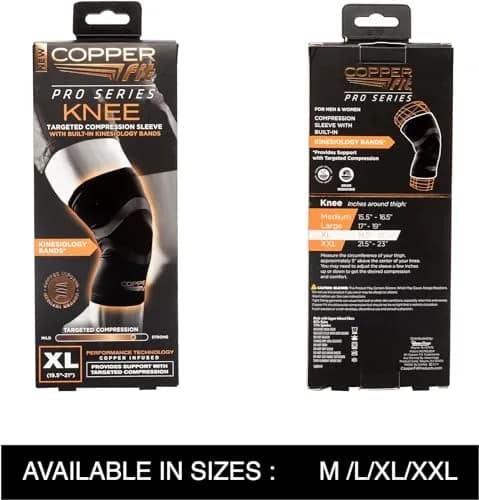 Copper Fit Pro Series Compression Knee Sleeve, Black, Large | FDA Approved Support for Athletes thumbnail 2