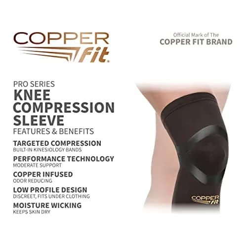 Copper Fit Pro Series Compression Knee Sleeve Brace for Athletic Recovery & Support 25.4 cm (10 in) | FDA Approved Medical Device thumbnail 2