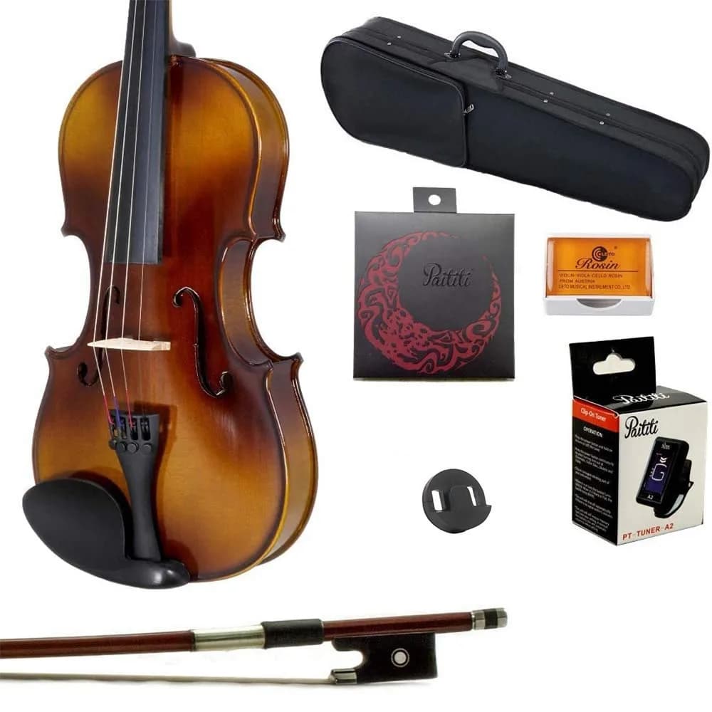 Paititi 4/4 Full Size Solid Wood Student Violin Complete Package with Case Bow Rosin String Tuner