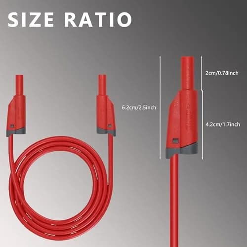 ZIBOO ZB-X13 Stackable Banana Plug Test Leads 1m (3.3ft) | 1000V Rated, 4mm Banana Male Plugs, Red & Black (2-Pack) thumbnail 3