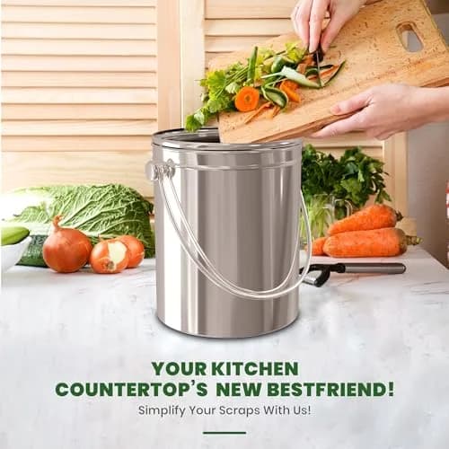 Utopia Kitchen Countertop Compost Bin 1.3 Gallon (4.92L) Stainless Steel Silver | Odorless Kitchen Waste Composter thumbnail 5