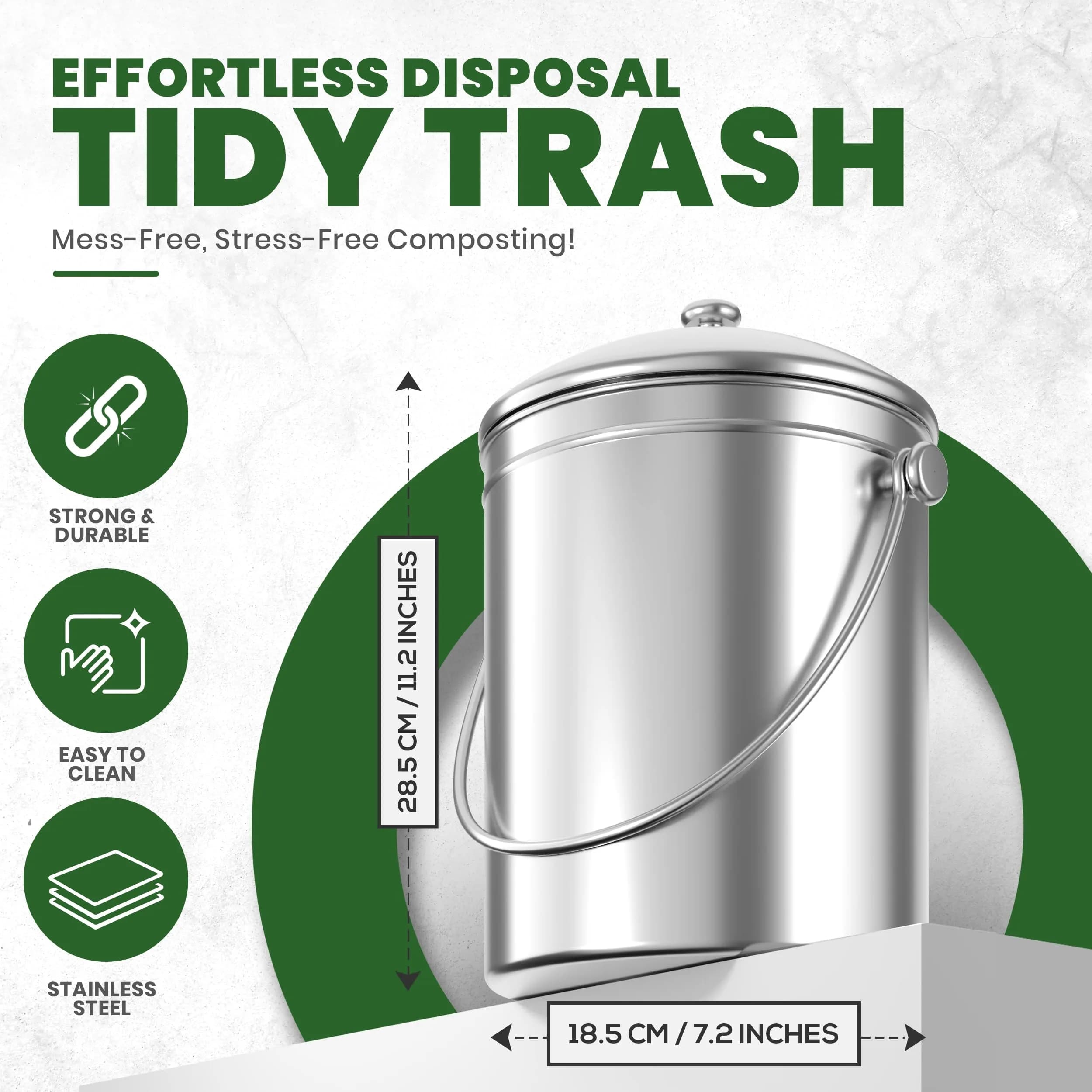 Utopia Kitchen Countertop Compost Bin 1.3 Gallon (4.92L) Stainless Steel Silver | Odorless Kitchen Waste Composter - view 2