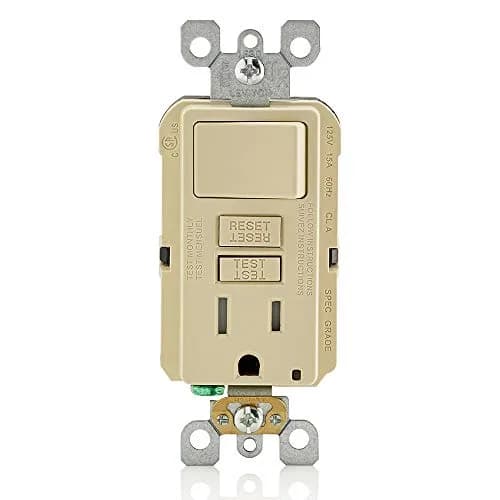 Leviton GFCI Combination Outlet with Switch, 15 Amp, Self-Test, Tamper-Resistant, Ivory | Safety Outlet with Integrated Switch thumbnail 1