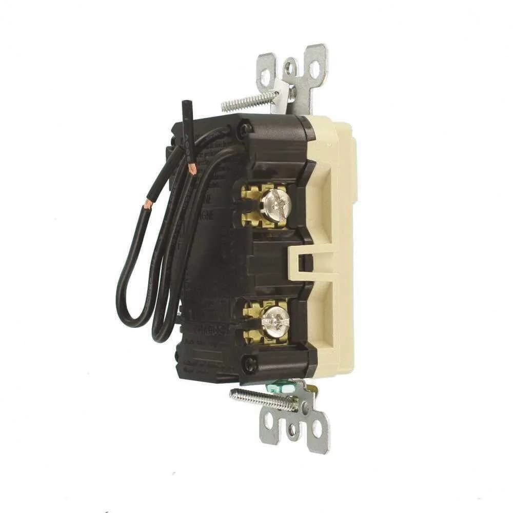Leviton GFCI Combination Outlet with Switch, 15 Amp, Self-Test, Tamper-Resistant, Ivory | Safety Outlet with Integrated Switch - view 4