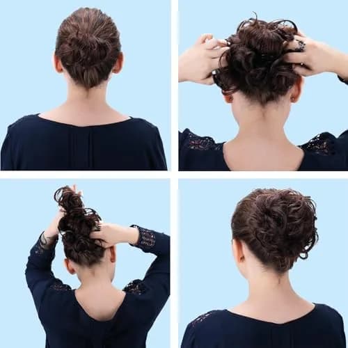 CAISHA Big Hairpiece Scrunchy Updo Bridal Hairstyle Light Blonde | Curly Messy Bun with Elastic Band thumbnail 6