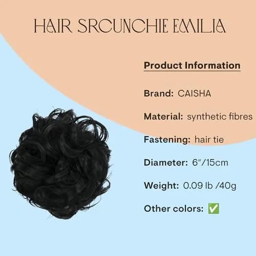 CAISHA Synthetic Scrunchie Donut Hair Piece Updo Black G1E | Heat-Resistant Synthetic Fiber, Washable, Easy to Use thumbnail 2