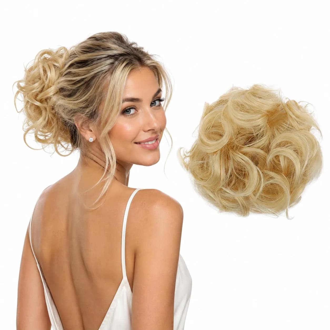 CAISHA Synthetic Donut Hair Piece Updo Platinum Blonde G11E | Heat-Resistant Synthetic Fiber — platinum blonde #613B G11E