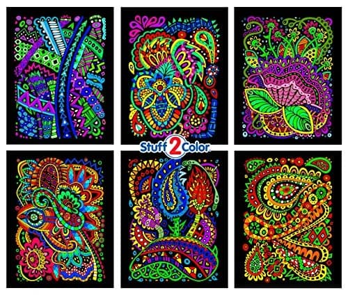 Stuff2Color Tangles - 6 Pack of Fuzzy Velvet Coloring Posters for All Ages | Stress Relief & Creative Fun thumbnail 1