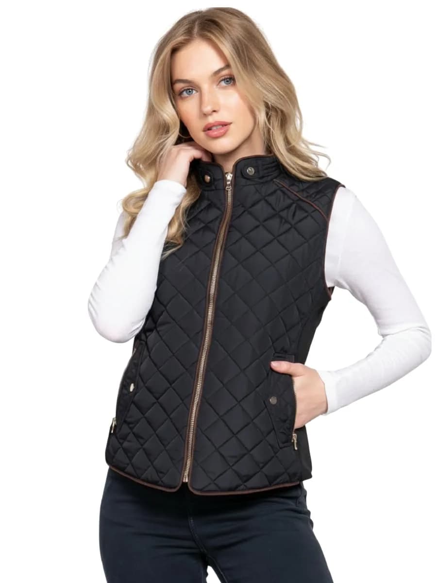 NE PEOPLE Women's Lightweight Quilted Zip Vest-BLACK-XL | Breathable, Weatherproof & Slim Fit — Black