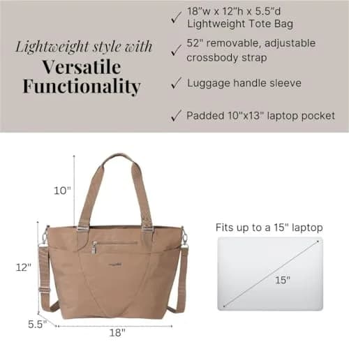 Baggallini Avenue Tote 12x18 Laptop Tote Bag for Women | Lightweight Work Travel Carry On Bag thumbnail 5