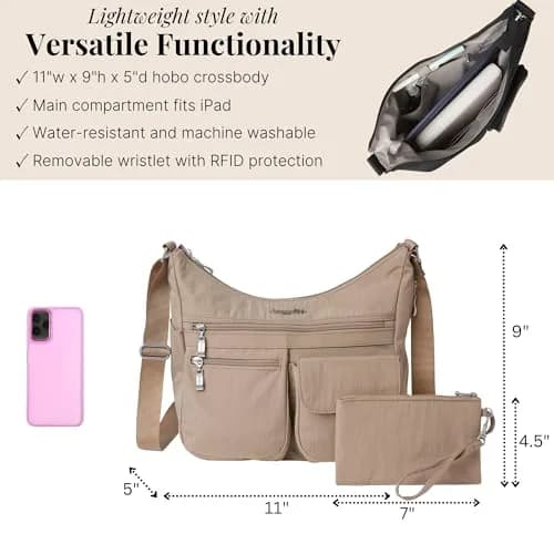 Baggallini Everywhere Bagg Hobo Crossbody Bag for Women 228ml (8 Fl Oz) | Water-resistant Travel Bag with RFID Wristlet thumbnail 4