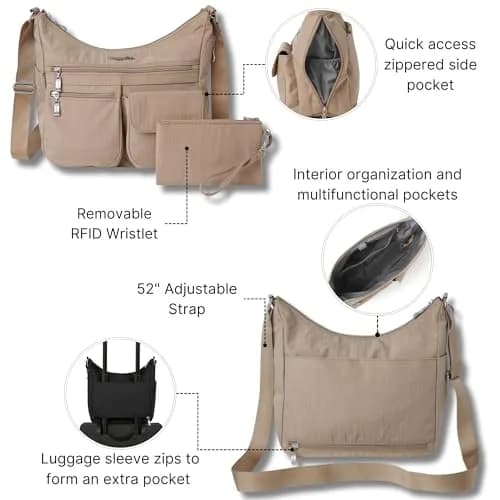 Baggallini Everywhere Bagg Hobo Crossbody Bag for Women 228ml (8 Fl Oz) | Water-resistant Travel Bag with RFID Wristlet thumbnail 3
