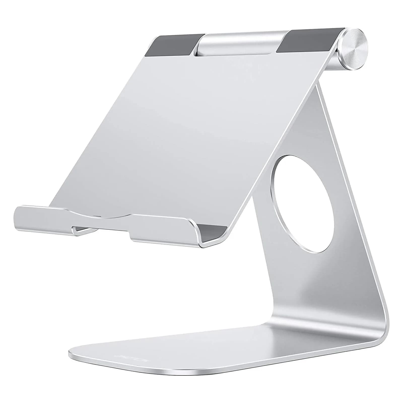 OMOTON T1 Adjustable Tablet Stand for Desk, Aluminum Holder for iPad Silver | 225° Rotatable, Multi-Angle, Anti-Slip
