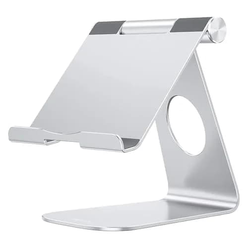 OMOTON T1 Adjustable Tablet Stand for Desk, Aluminum Holder for iPad Silver | 225° Rotatable, Multi-Angle, Anti-Slip thumbnail 1