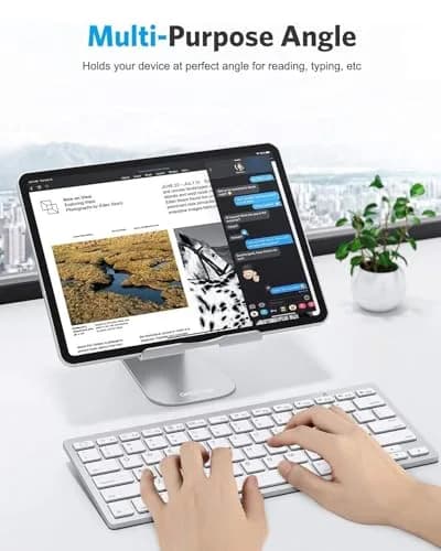 OMOTON T1 Adjustable Tablet Stand for Desk, Aluminum Holder for iPad Silver | 225° Rotatable, Multi-Angle, Anti-Slip thumbnail 5