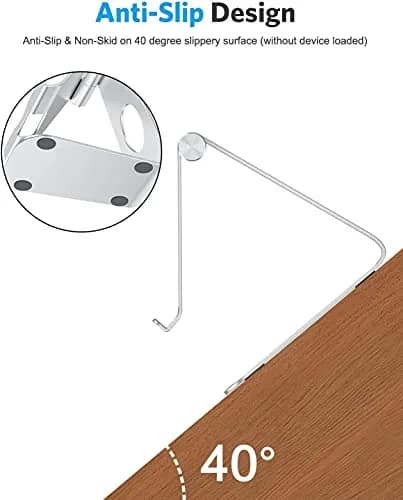 OMOTON T1 Adjustable Tablet Stand for Desk, Aluminum Holder for iPad Silver | 225° Rotatable, Multi-Angle, Anti-Slip thumbnail 7