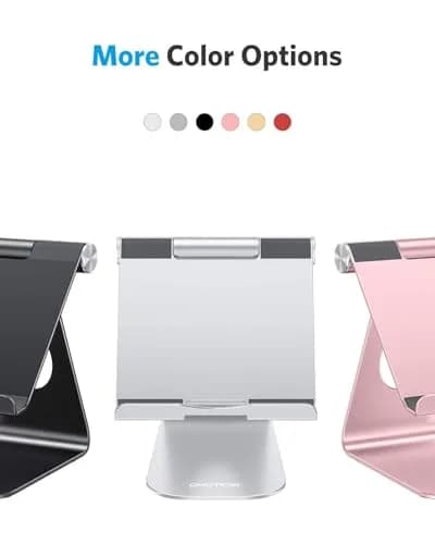 OMOTON T1 Adjustable Tablet Stand for Desk, Aluminum Holder for iPad Silver | 225° Rotatable, Multi-Angle, Anti-Slip thumbnail 8