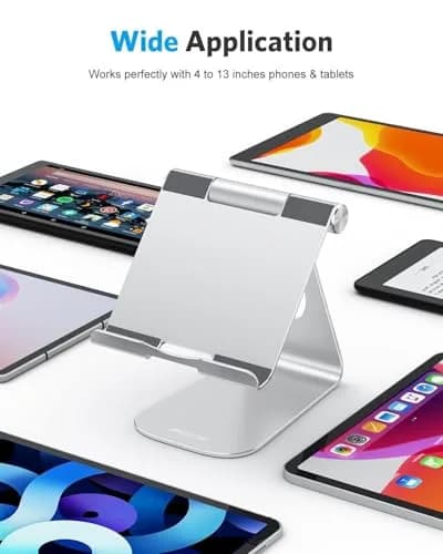 OMOTON T1 Adjustable Tablet Stand for Desk, Aluminum Holder for iPad Silver | 225° Rotatable, Multi-Angle, Anti-Slip thumbnail 2