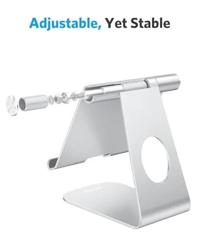 OMOTON T1 Adjustable Tablet Stand for Desk, Aluminum Holder for iPad Silver | 225° Rotatable, Multi-Angle, Anti-Slip thumbnail 3