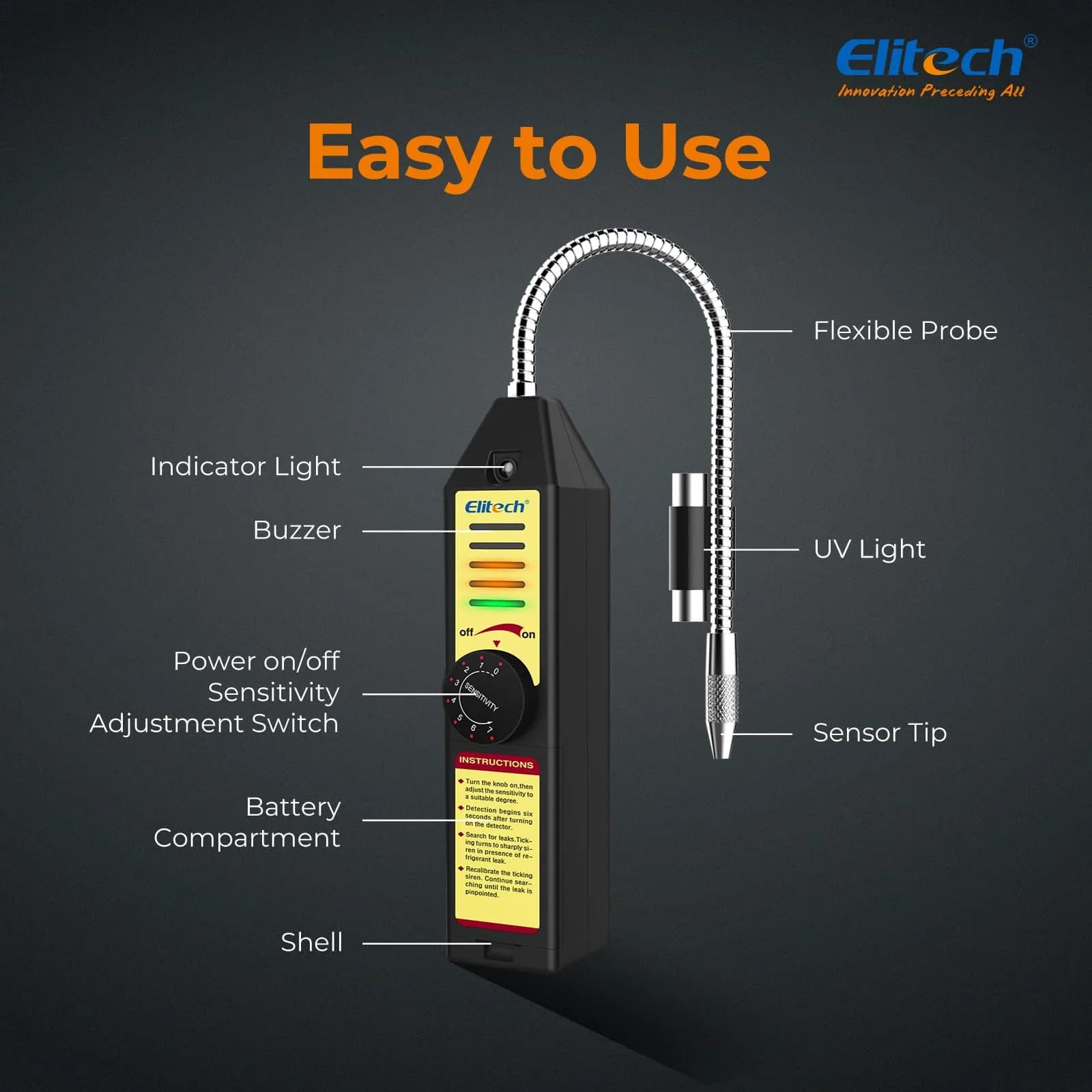 Elitech WJL-6000 Halogen Refrigerant Leak Detector | Detects R22, R134A, R410A, 1234YF & More - view 4