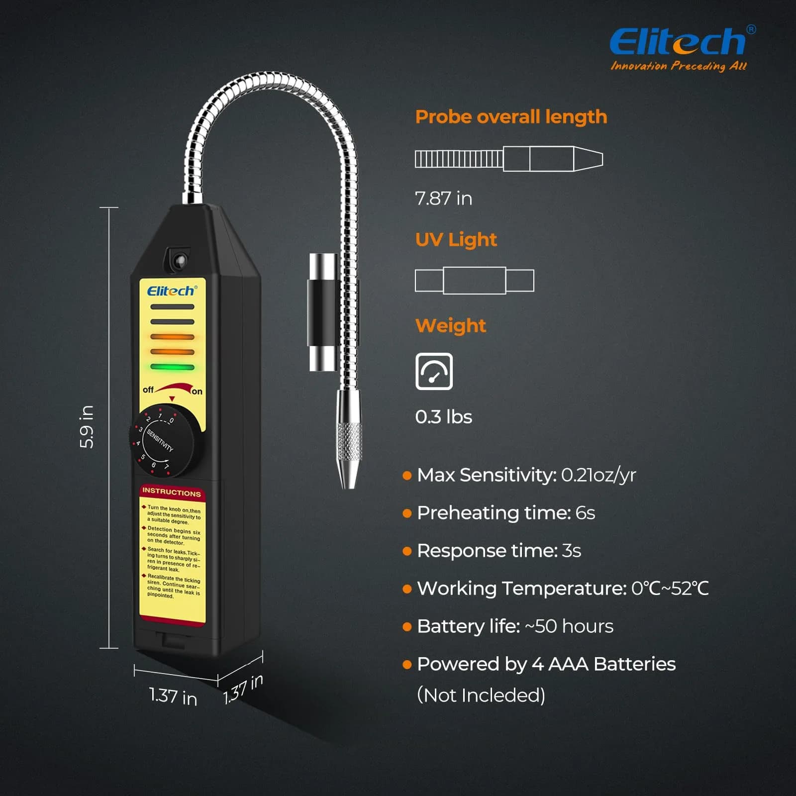 Elitech WJL-6000 Halogen Refrigerant Leak Detector | Detects R22, R134A, R410A, 1234YF & More - view 5
