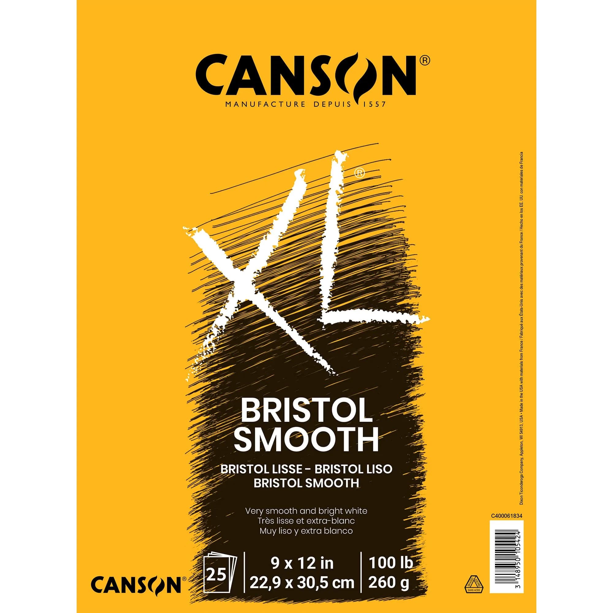 Canson XL Series Bristol Paper Pad Smooth 9x12 in 260gsm (100lb) | High Contrast Art Paper for Pen, Ink, Marker - main product image