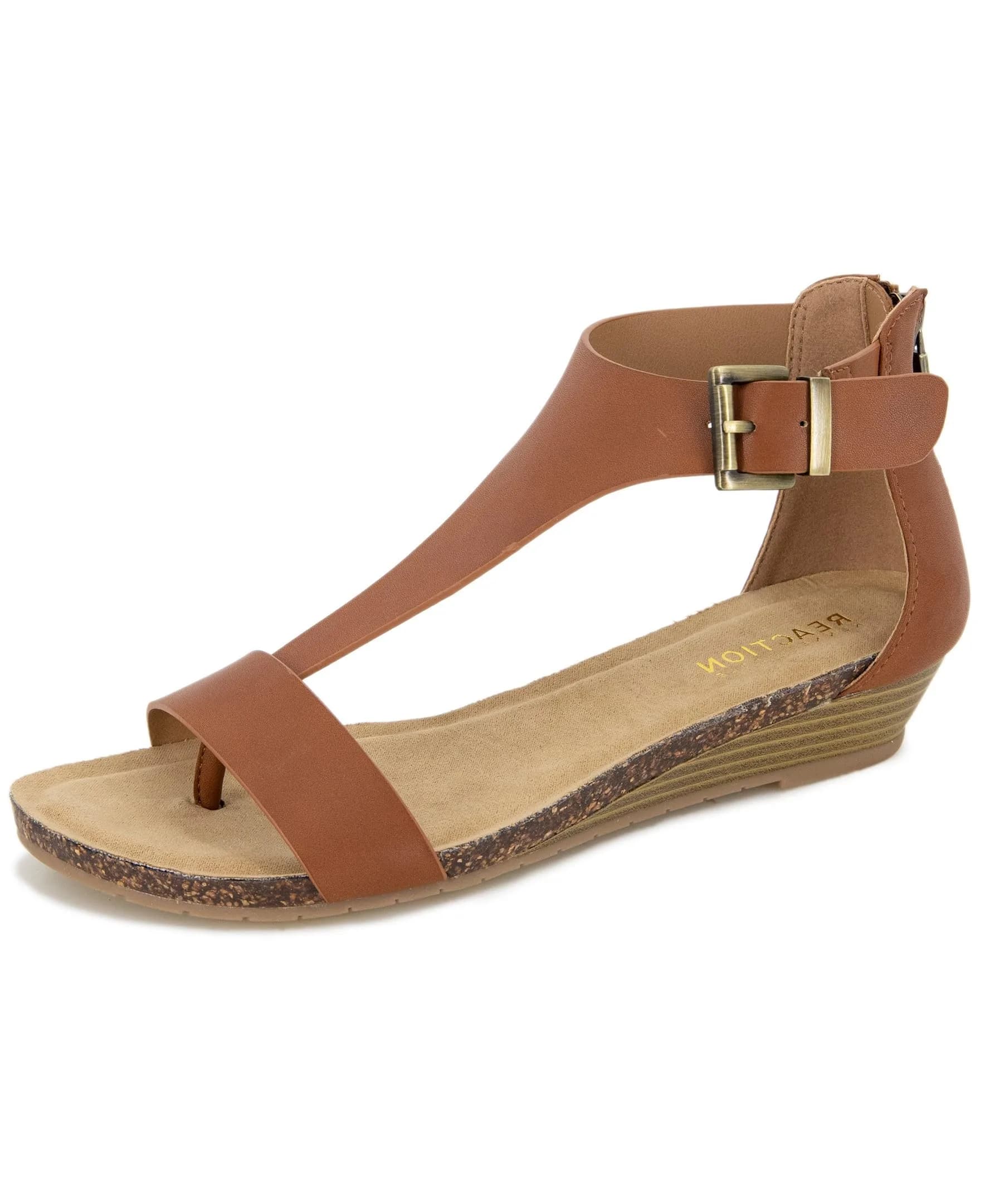 Kenneth Cole REACTION Women's Great Gal T-Strap Wedge Sandal, Toffee, 5 M US | Effortless chic style with breathable Ortholite foam