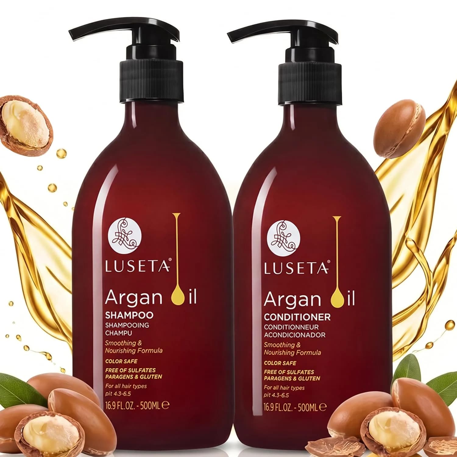 L LUSETA Argan Oil Shampoo & Conditioner Set for Dry Damaged Hair | Nourishing Moisture, Sulfate-Free (70-120 chars) - main product image