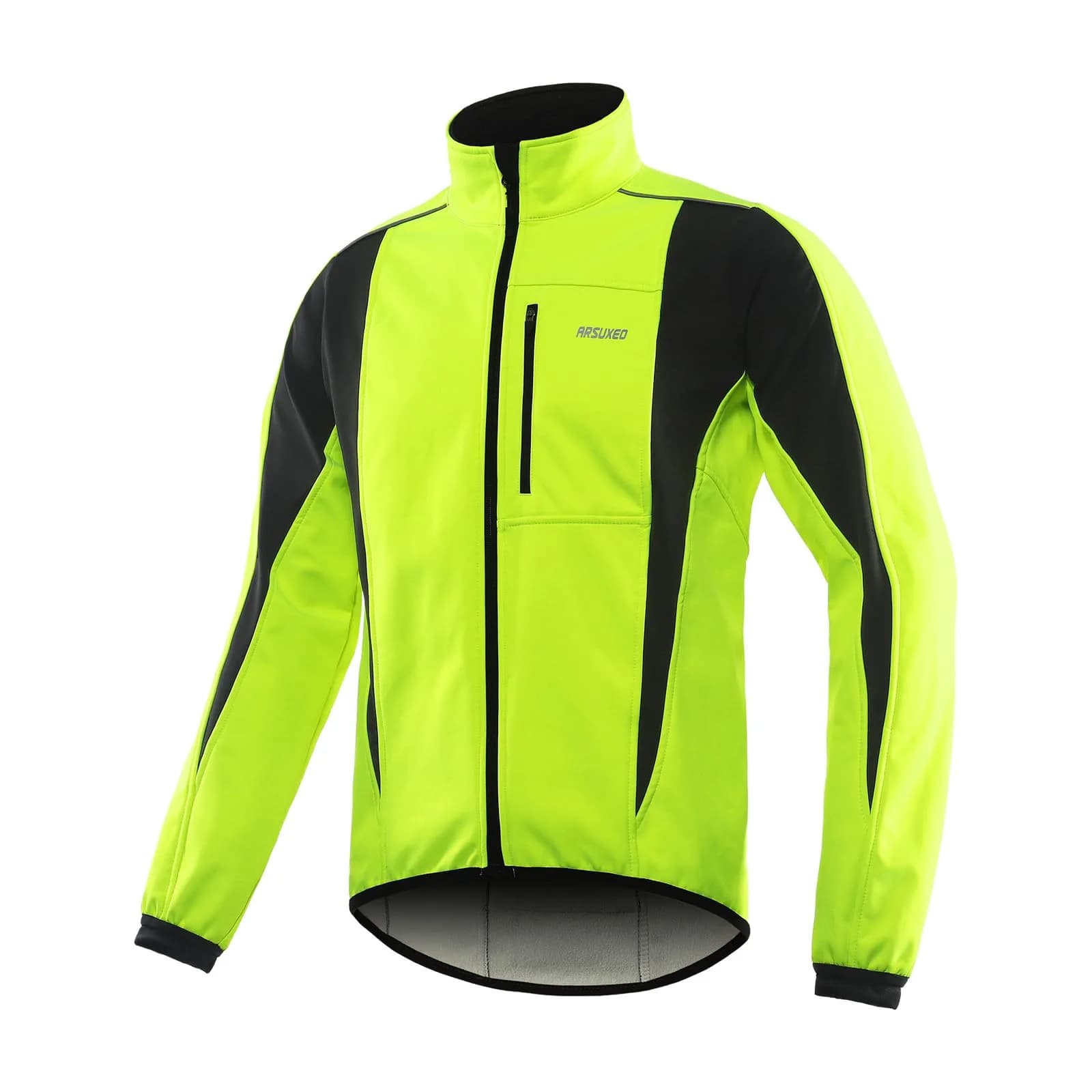 ARSUXEO Winter Cycling Jacket for Men, Fleece-Lined Softshell Orange S | Windproof & Breathable — Green / Small