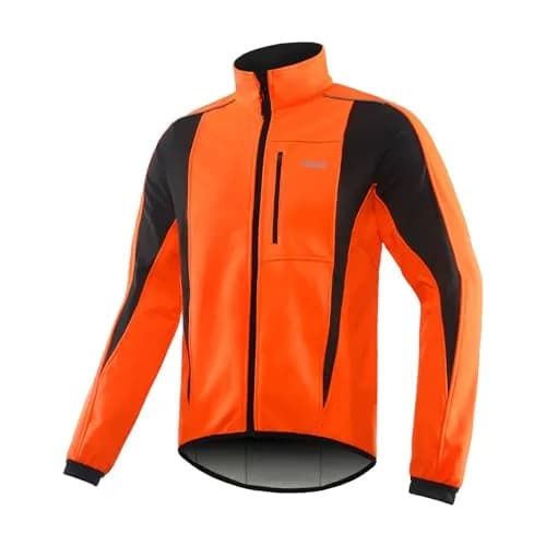 ARSUXEO Winter Cycling Jacket for Men, Fleece-Lined Softshell Orange S | Windproof & Breathable thumbnail 1