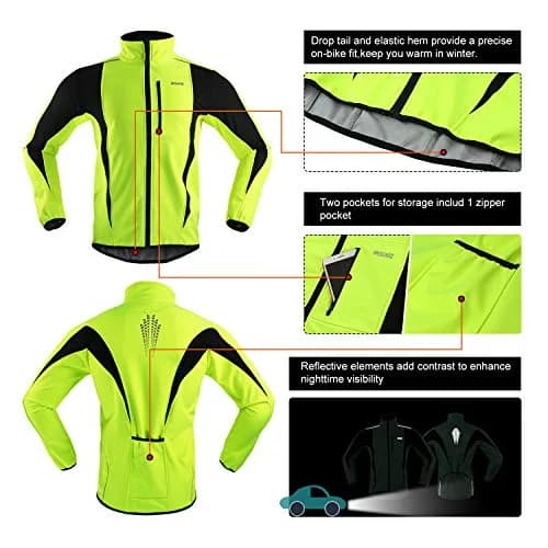 ARSUXEO Winter Cycling Jacket for Men, Fleece-Lined Softshell Green XL | Windproof & Water-Resistant thumbnail 4
