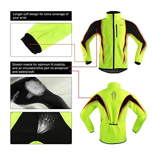 ARSUXEO Winter Cycling Jacket for Men, Fleece-Lined Softshell Green XL | Windproof & Water-Resistant thumbnail 5