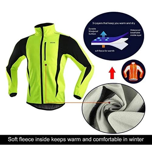 ARSUXEO Winter Cycling Jacket for Men, Fleece-Lined Softshell Green XL | Windproof & Water-Resistant thumbnail 3