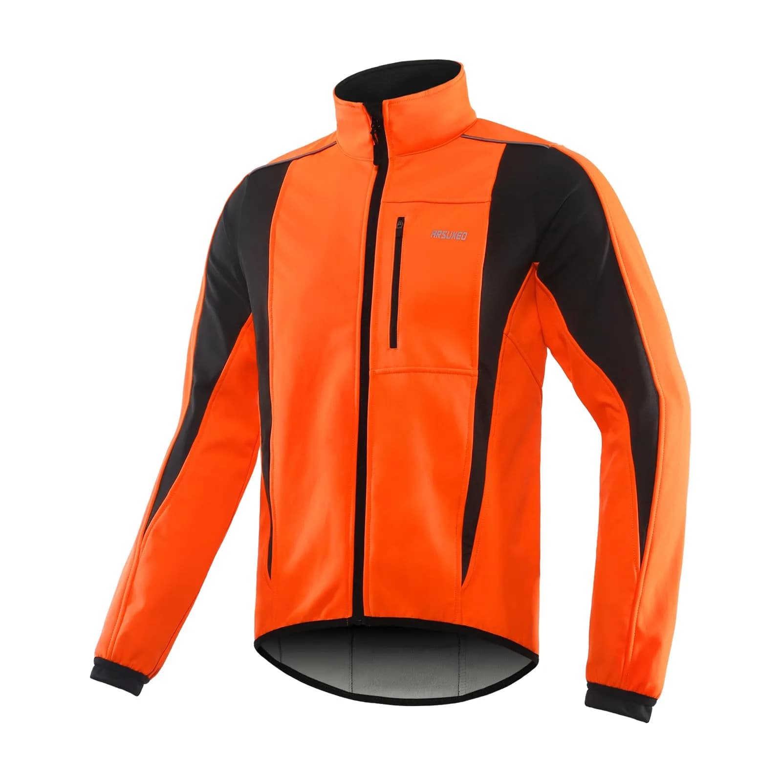 ARSUXEO Winter Cycling Jacket for Men, Fleece-Lined Softshell Orange M | Windproof & Water-Resistant
