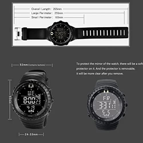 PALADA Men's Digital Sports Watch Waterproof Tactical Watch with LED Backlight (Black) | 50mm Case, Shock Resistant thumbnail 4