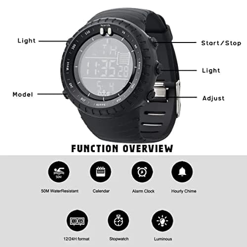 PALADA Men's Digital Sports Watch Waterproof Tactical Watch with LED Backlight (Black) | 50mm Case, Shock Resistant thumbnail 6