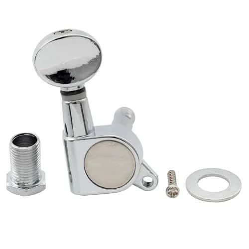 Musiclily Basic R15A 6 inline Sealed Tuners Set Chrome | Vintage Oval Button for Electric Guitar thumbnail 4