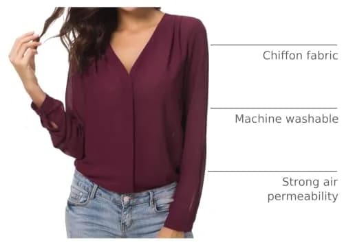 Urban CoCo Womens V Neck Ruffled Shoulder Blouse X-Large | Sheer Chiffon, Business Casual, Pink thumbnail 4