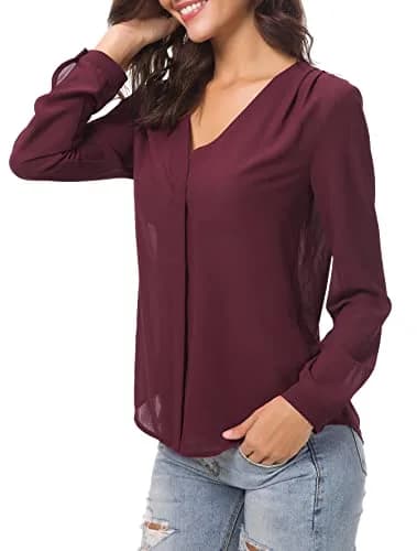 Urban CoCo Womens V Neck Ruffled Shoulder Blouse X-Large | Sheer Chiffon, Business Casual, Pink thumbnail 5