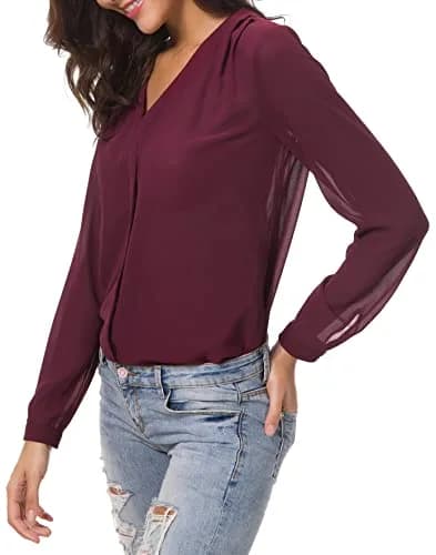 Urban CoCo Womens V Neck Ruffled Shoulder Blouse X-Large | Sheer Chiffon, Business Casual, Pink thumbnail 6