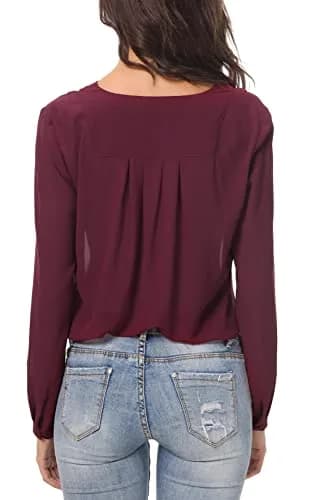Urban CoCo Womens V Neck Ruffled Shoulder Blouse X-Large | Sheer Chiffon, Business Casual, Pink thumbnail 7