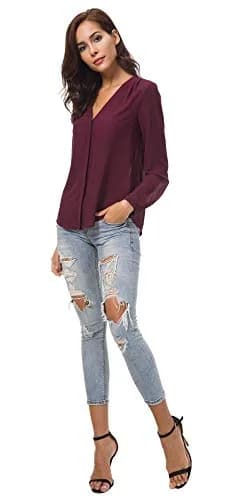 Urban CoCo Womens V Neck Ruffled Shoulder Blouse X-Large | Sheer Chiffon, Business Casual, Pink thumbnail 8