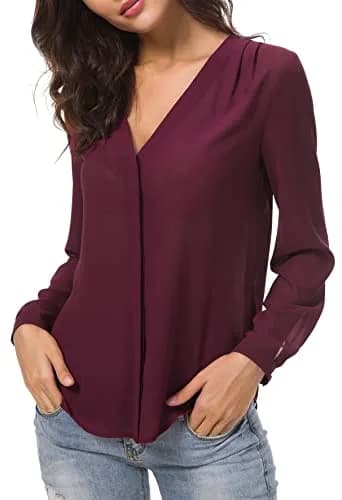 Urban CoCo Womens V Neck Ruffled Shoulder Blouse X-Large | Sheer Chiffon, Business Casual, Pink thumbnail 3