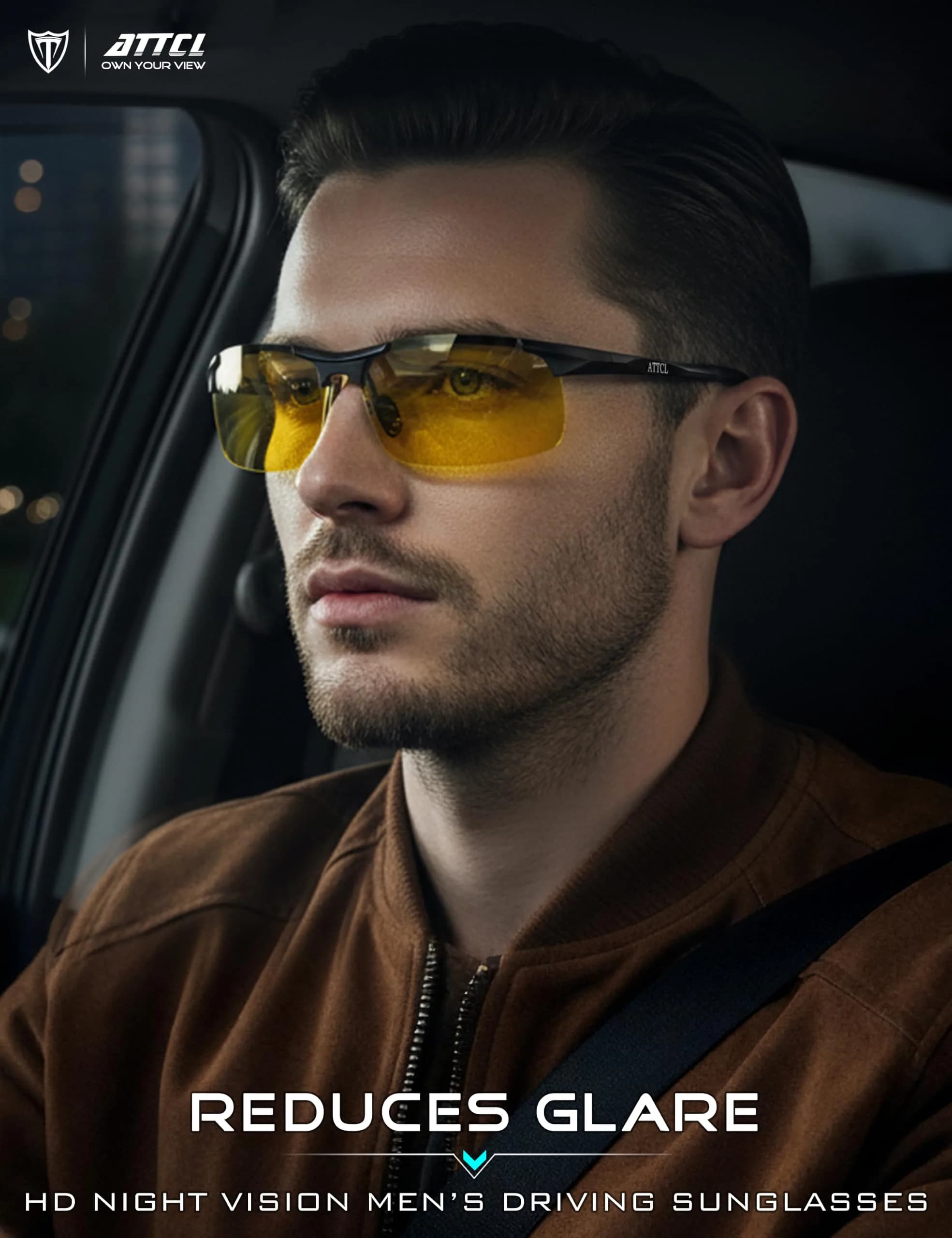 ATTCL 2026-HD Night Driving Glasses: Not Mirrored, Yellow Tinted, Anti-Glare for Men - view 3
