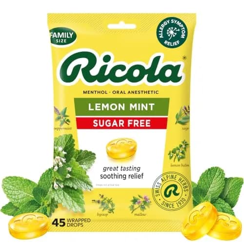 Ricola Sugar Free Lemon Mint Throat Drops 45 Count | Swiss Herbal Soothing Lozenges for Dry Throat thumbnail 1