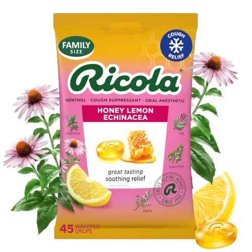 Ricola Throat Drops Echinacea Honey Lemon 45 Count | Swiss Herbal Relief with Menthol thumbnail 1